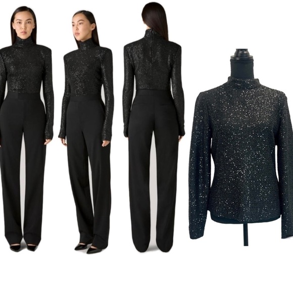 ST. John black sequin mock neck long sleeve turtleneck sweater Sz 8 NWT